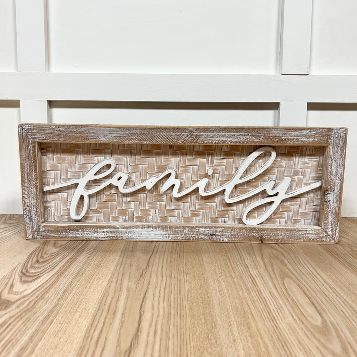 Tan and White Family Sign
