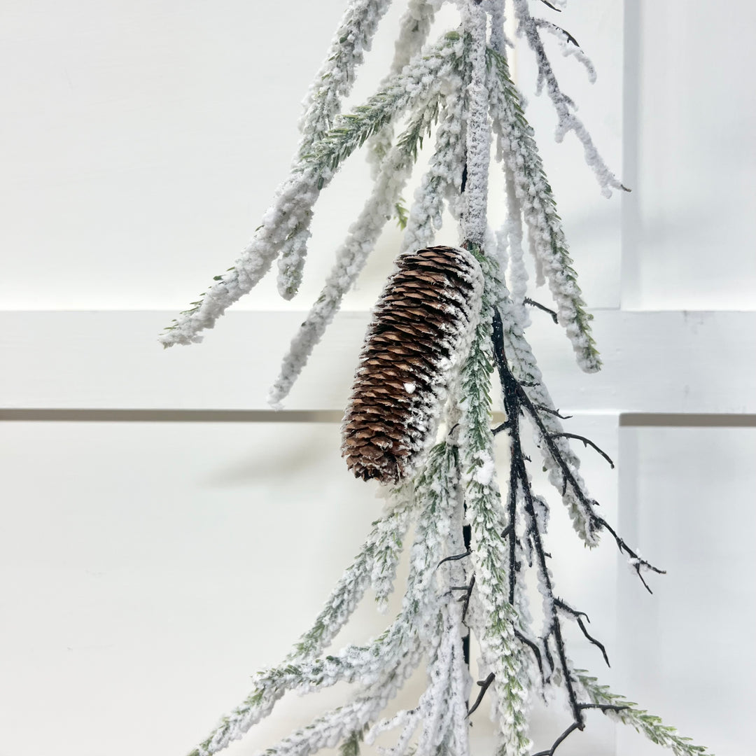 Flocked Garland with Pinecones