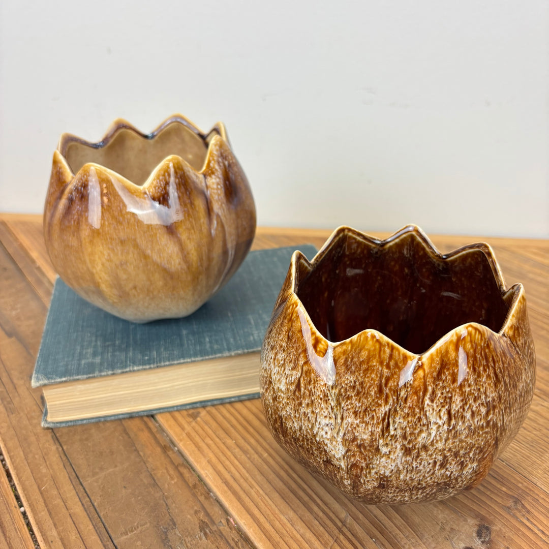 Stoneware Flower Shaped Planter - 2 Styles