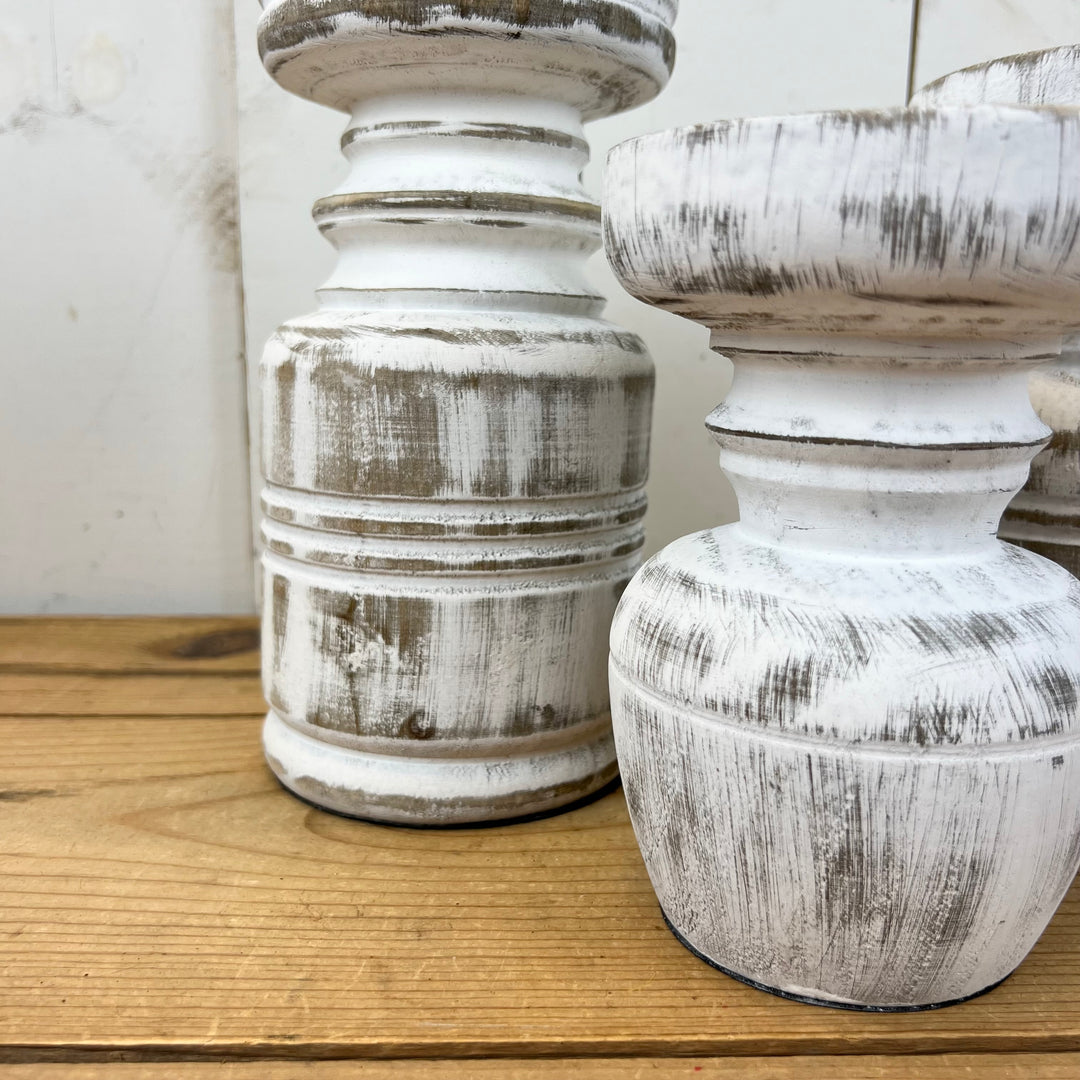 Distressed White Washed Candlesticks