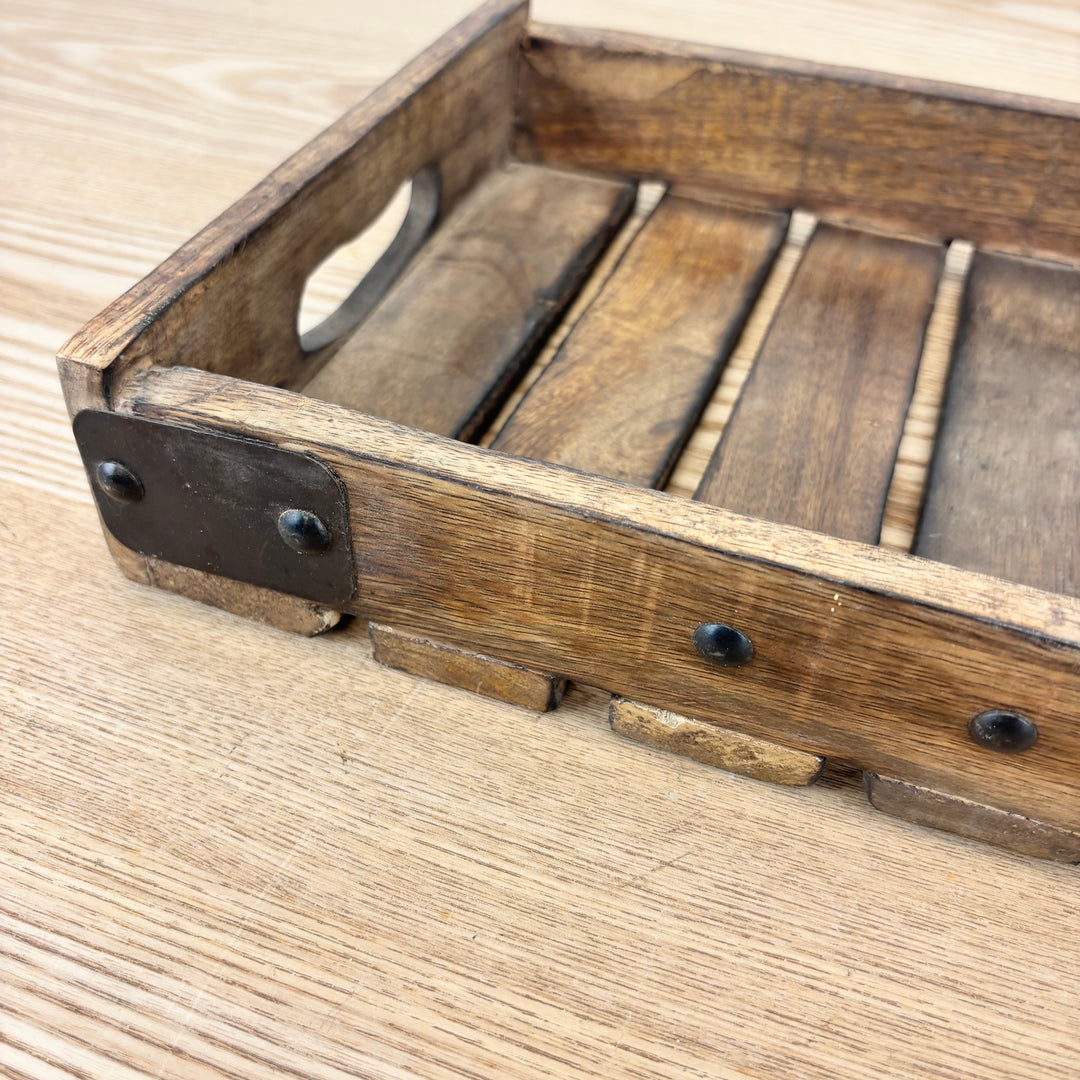 Slatted Wood Tray with Metal Fasteners