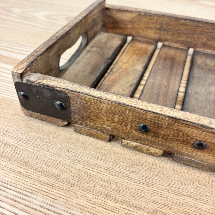Slatted Wood Tray with Metal Fasteners