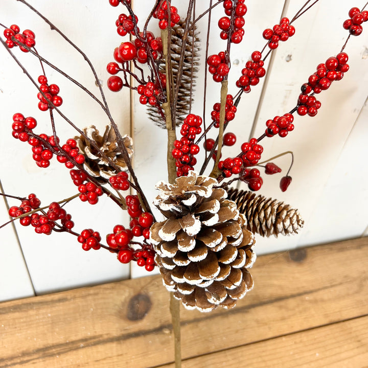 Red Berry Stems with Pinecones