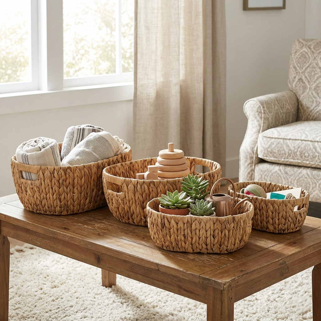 Water Hyacinth Woven Oval Storage Bins, Available in Four Sizes