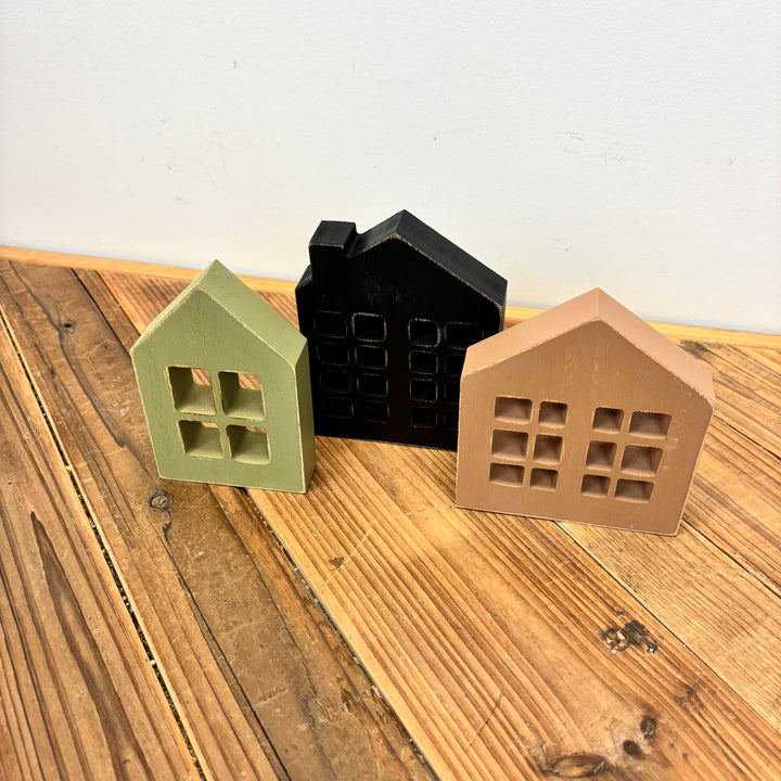 Wood Cut-Out Houses - Set of 3