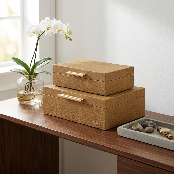 Rectangle Shagreen Brown Boxes, 2 Sizes Available