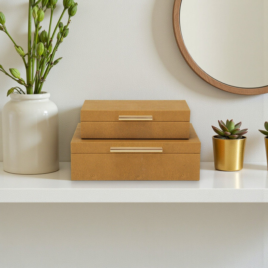 Rectangle Shagreen Brown Boxes, 2 Sizes Available