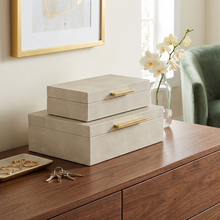 Rectangle Shagreen Cream Boxes, 2 Sizes Available
