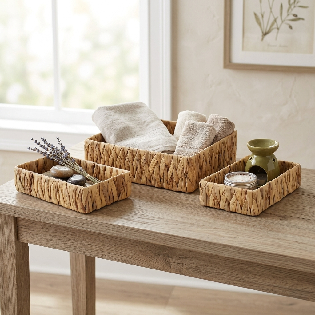 Water Hyacinth Woven Rectangular Baskets, Available in 3 Sizes