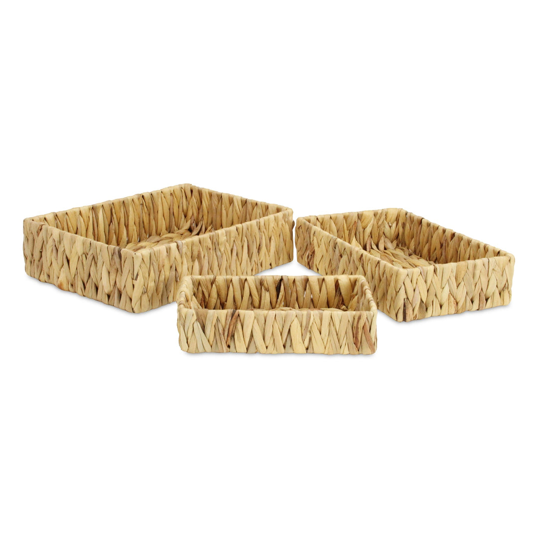 Water Hyacinth Woven Rectangular Baskets, Available in 3 Sizes