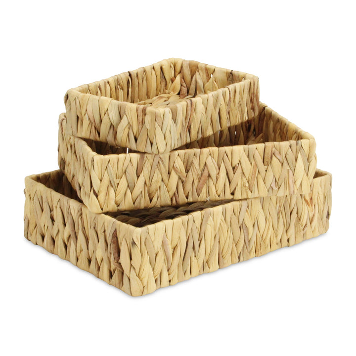 Water Hyacinth Woven Rectangular Baskets, Available in 3 Sizes