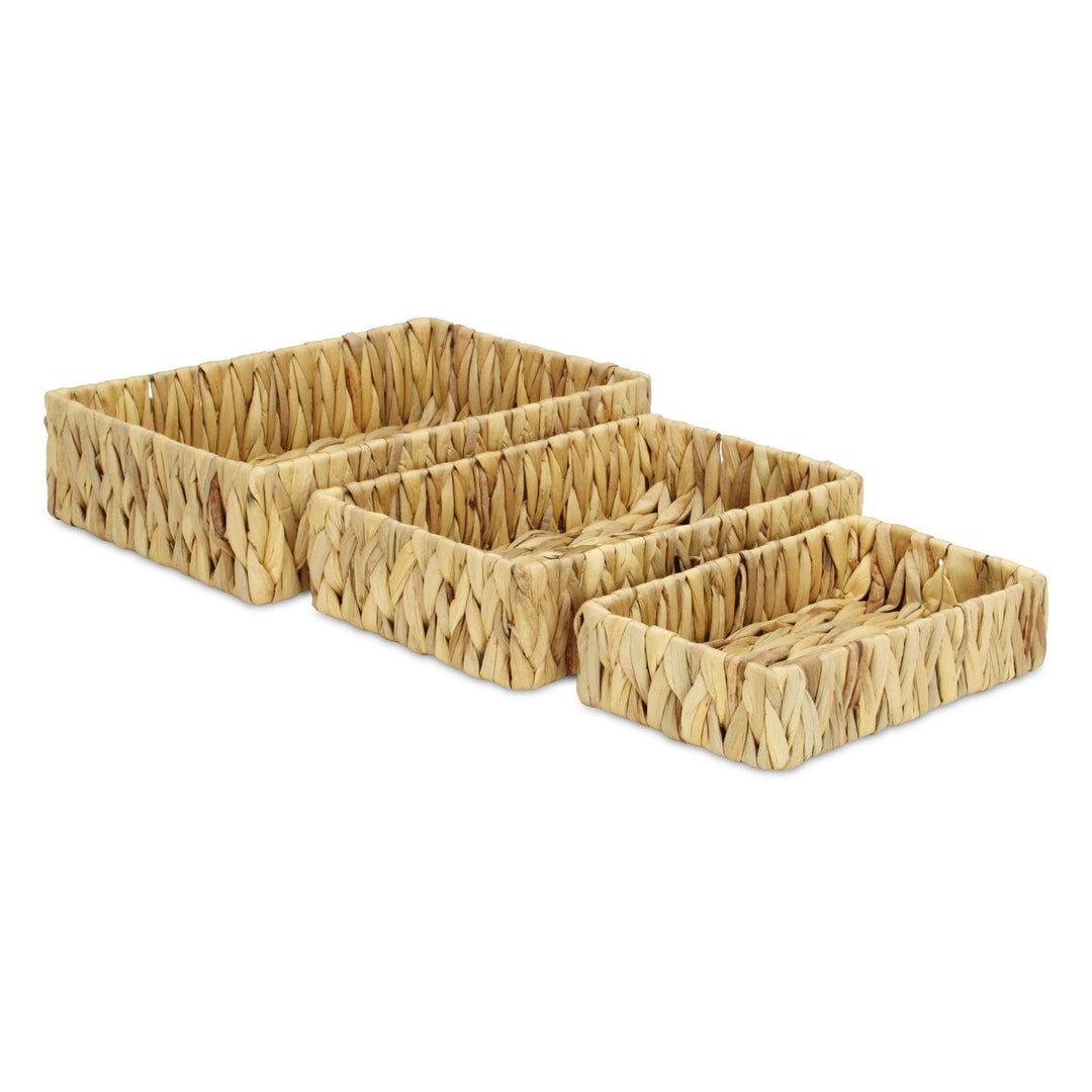 Water Hyacinth Woven Rectangular Baskets, Available in 3 Sizes