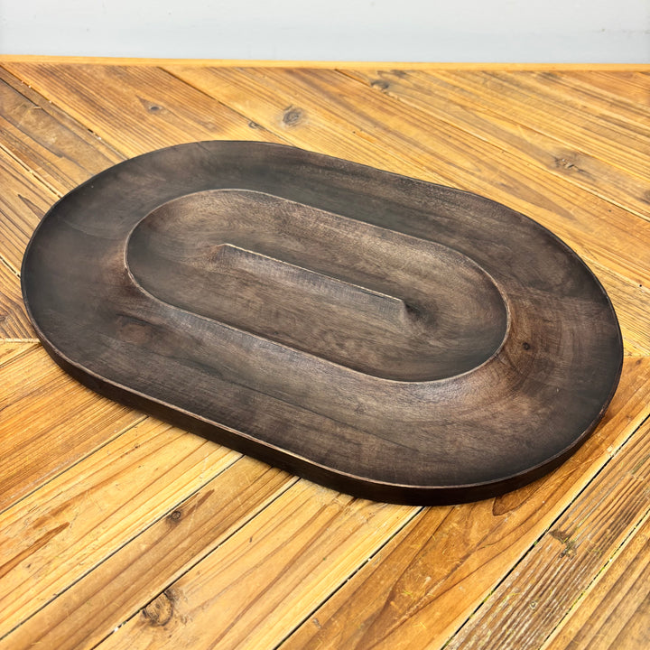 Oval Mango Wood Serving Dish with 2 Sections