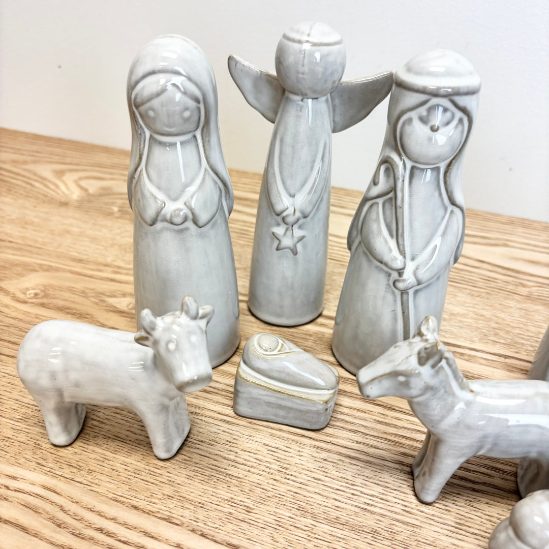 Stoneware Nativity Set with Reactive Glaze
