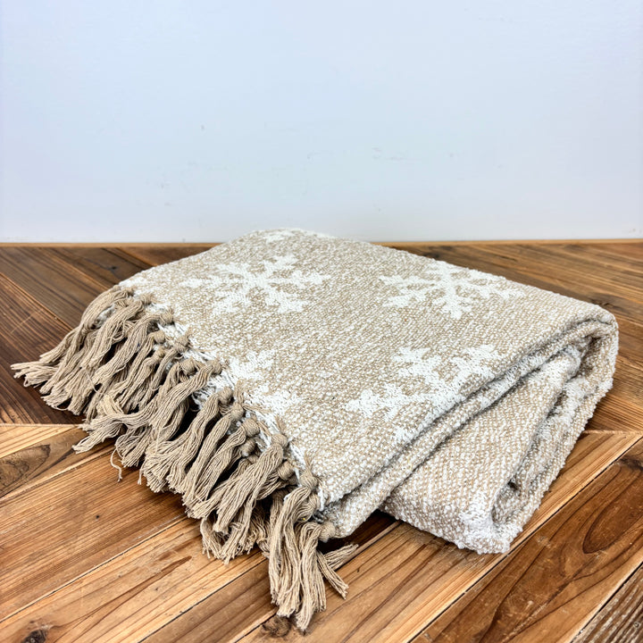 Snowflake Pattern Woven Fabric Jacquard Throw with Fringe