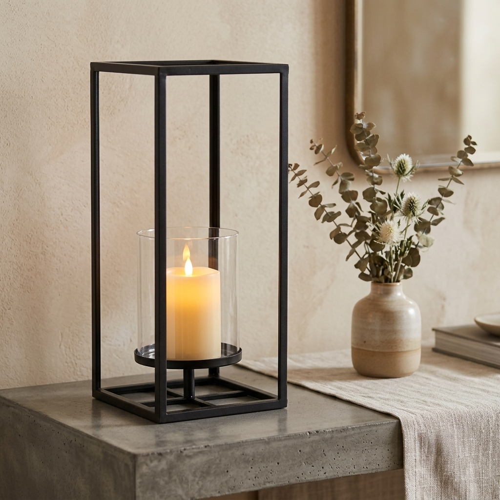 Tall Square Black Metal Lantern