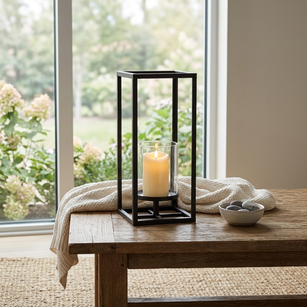 Tall Square Black Metal Lantern