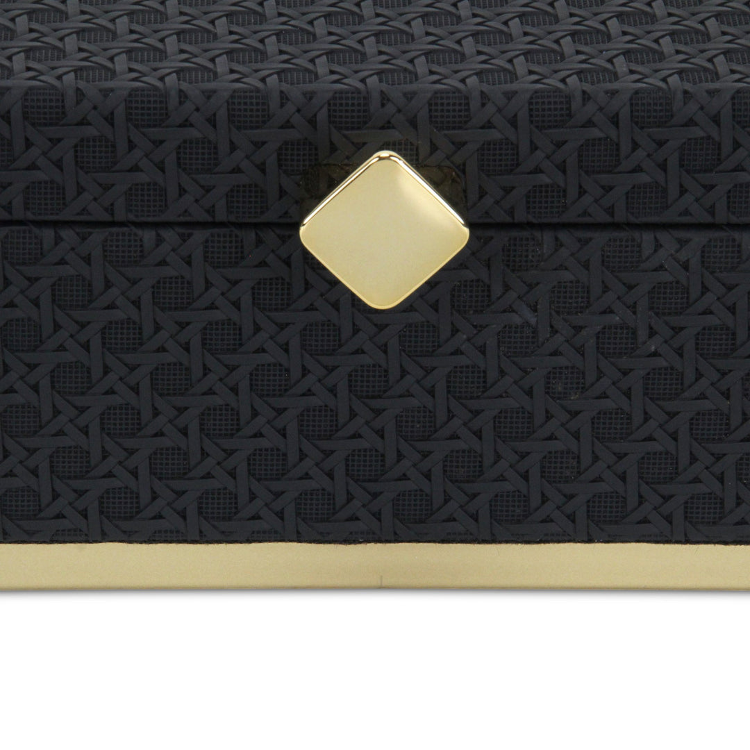 Rectangular Vinyl Rattan Black and Gold Boxes, 2 Sizes Available