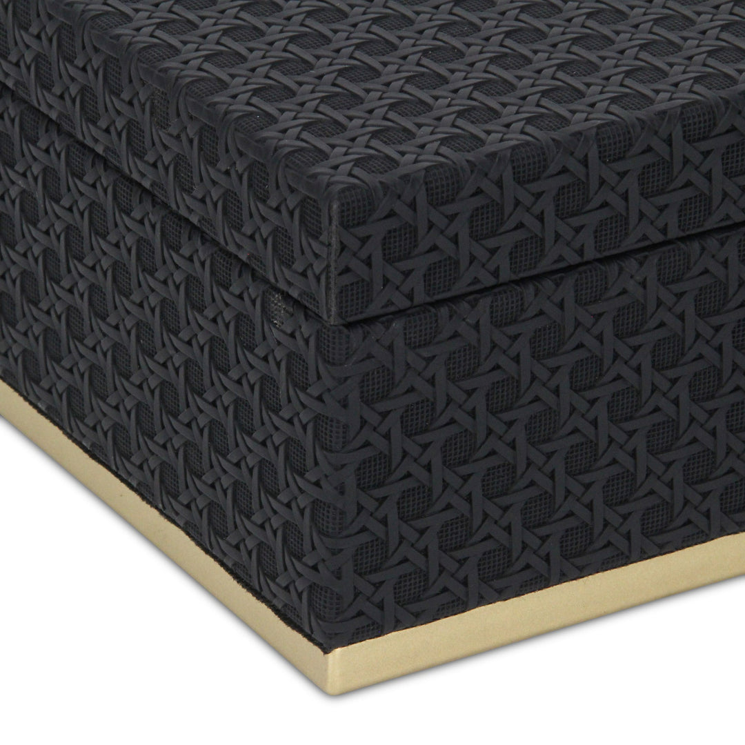 Rectangular Vinyl Rattan Black and Gold Boxes, 2 Sizes Available