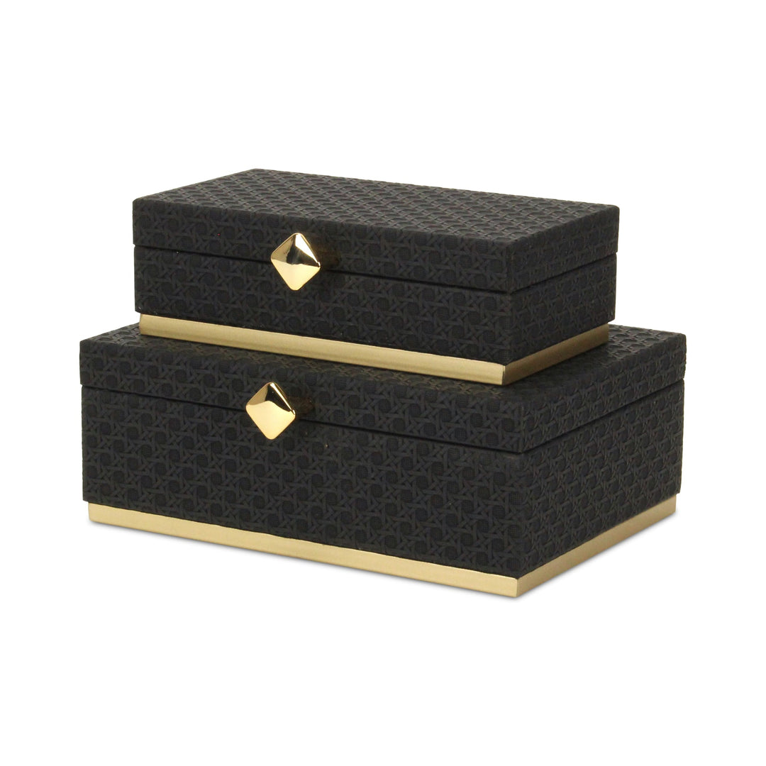 Rectangular Vinyl Rattan Black and Gold Boxes, 2 Sizes Available