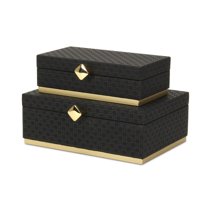 Rectangular Vinyl Rattan Black and Gold Boxes, 2 Sizes Available