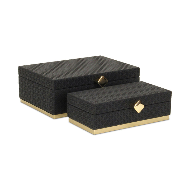 Rectangular Vinyl Rattan Black and Gold Boxes, 2 Sizes Available