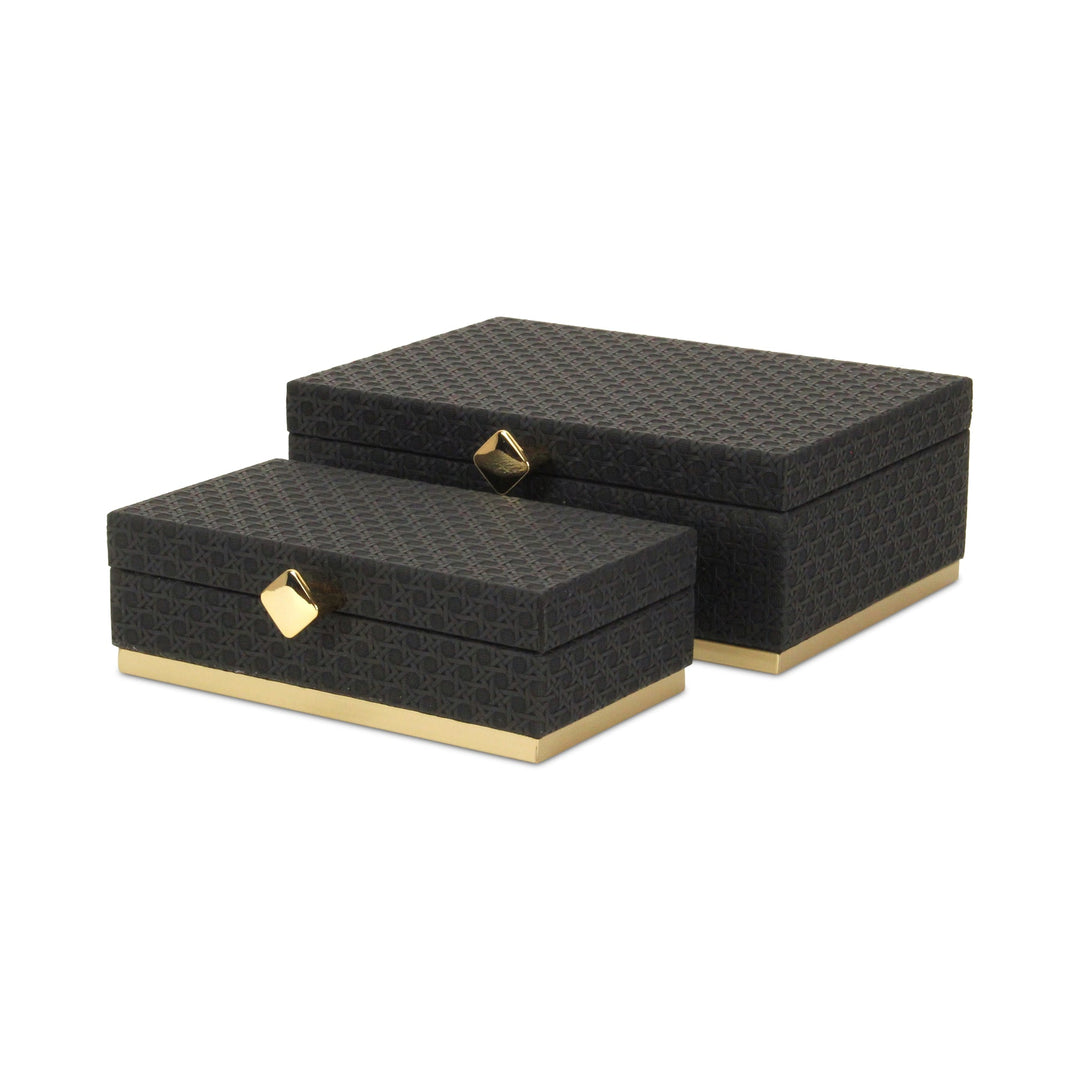 Rectangular Vinyl Rattan Black and Gold Boxes, 2 Sizes Available