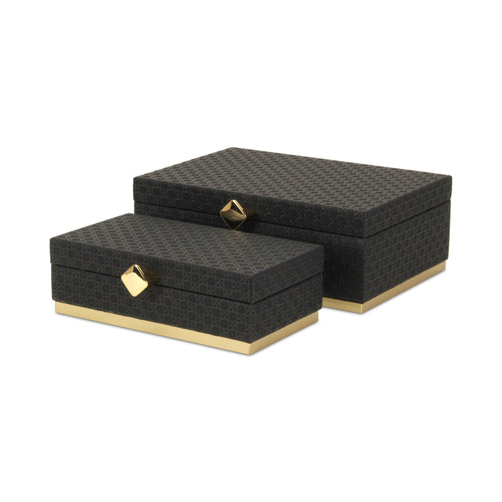 Rectangular Vinyl Rattan Black and Gold Boxes, 2 Sizes Available