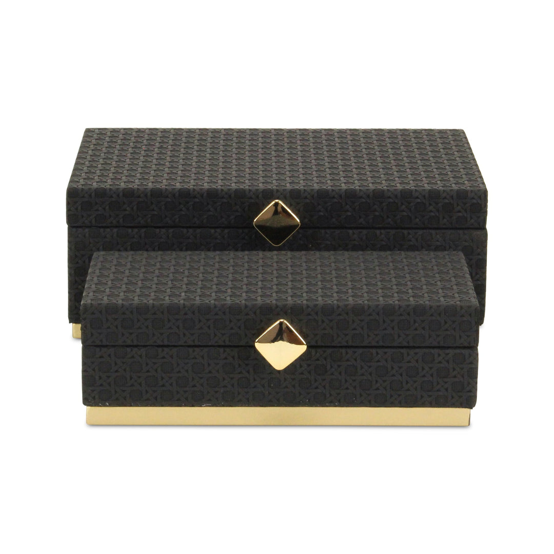Rectangular Vinyl Rattan Black and Gold Boxes, 2 Sizes Available
