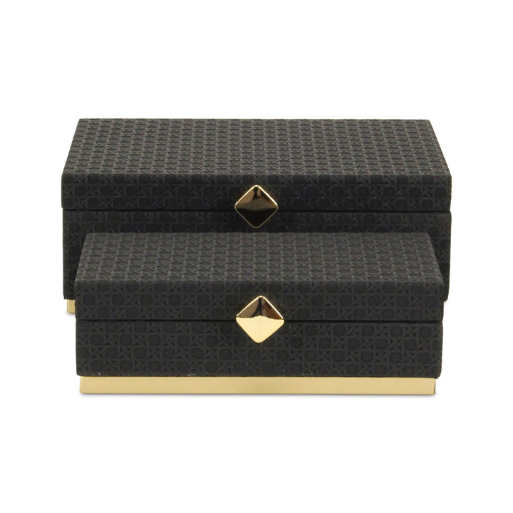Rectangular Vinyl Rattan Black and Gold Boxes, 2 Sizes Available