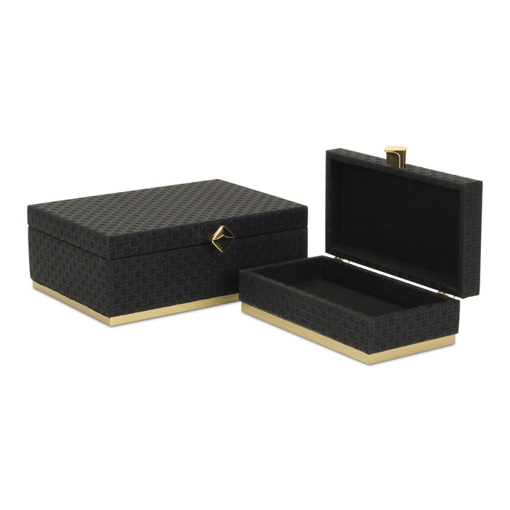 Rectangular Vinyl Rattan Black and Gold Boxes, 2 Sizes Available