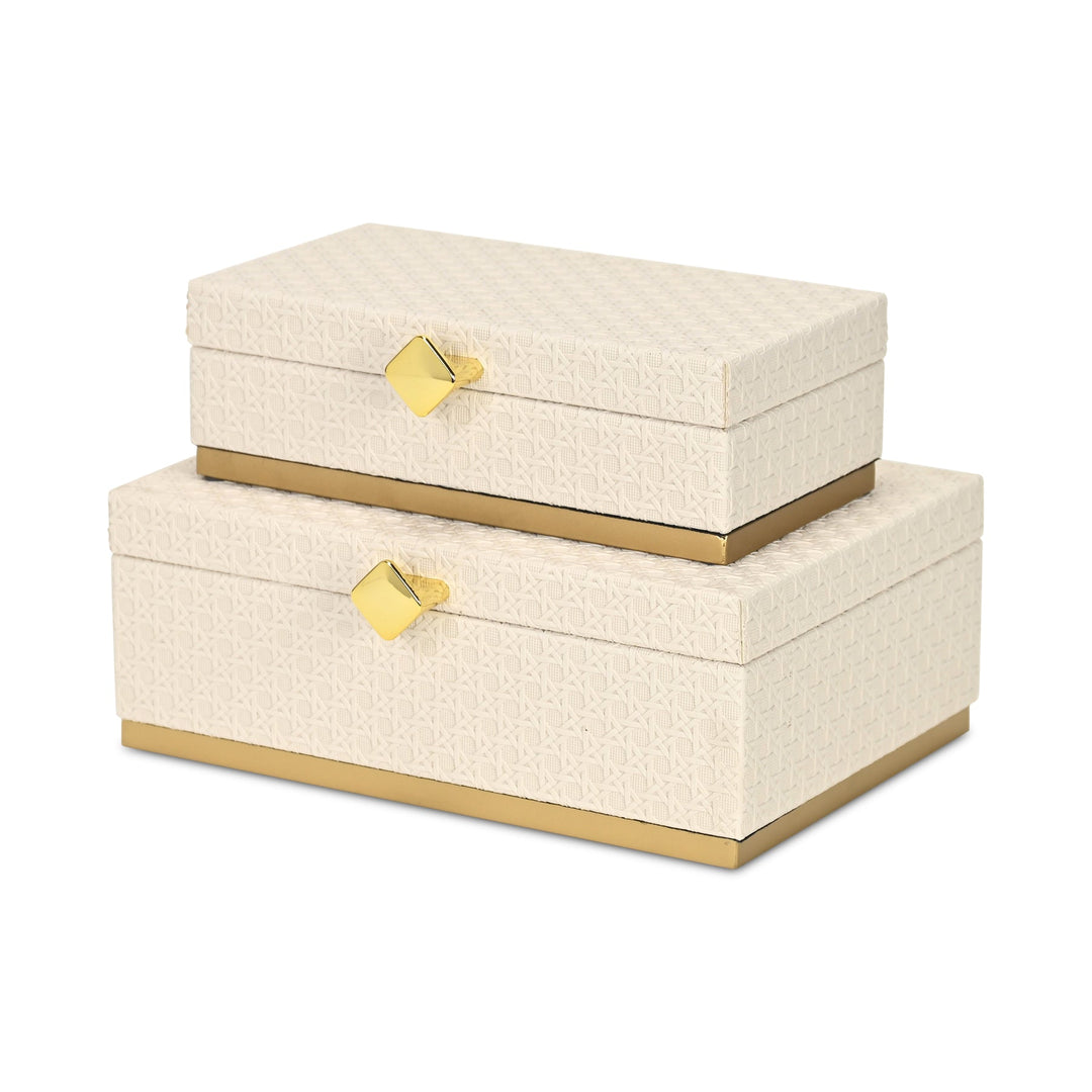 Rectangular Vinyl Rattan White and Gold Boxes, 2 Sizes Available