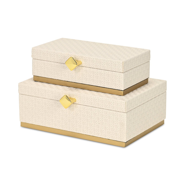 Rectangular Vinyl Rattan White and Gold Boxes, 2 Sizes Available