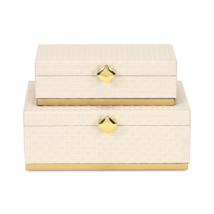 Rectangular Vinyl Rattan White and Gold Boxes, 2 Sizes Available