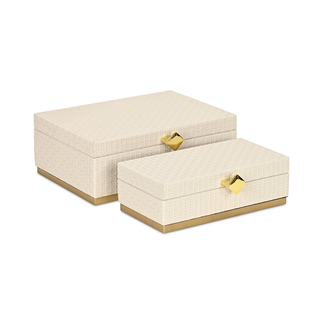 Rectangular Vinyl Rattan White and Gold Boxes, 2 Sizes Available