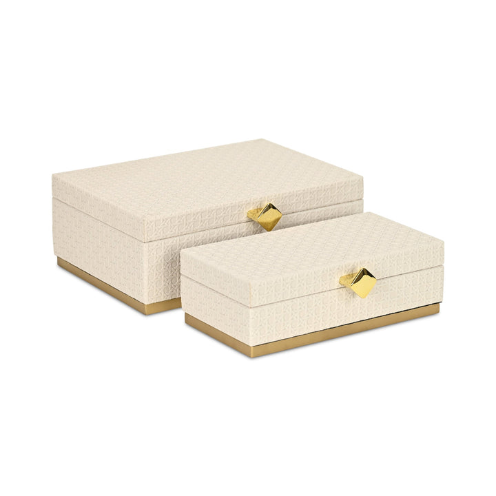 Rectangular Vinyl Rattan White and Gold Boxes, 2 Sizes Available