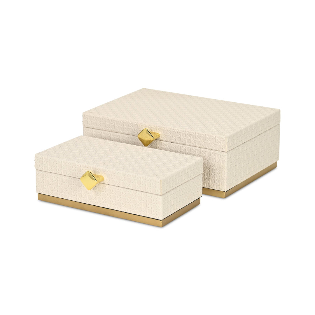 Rectangular Vinyl Rattan White and Gold Boxes, 2 Sizes Available
