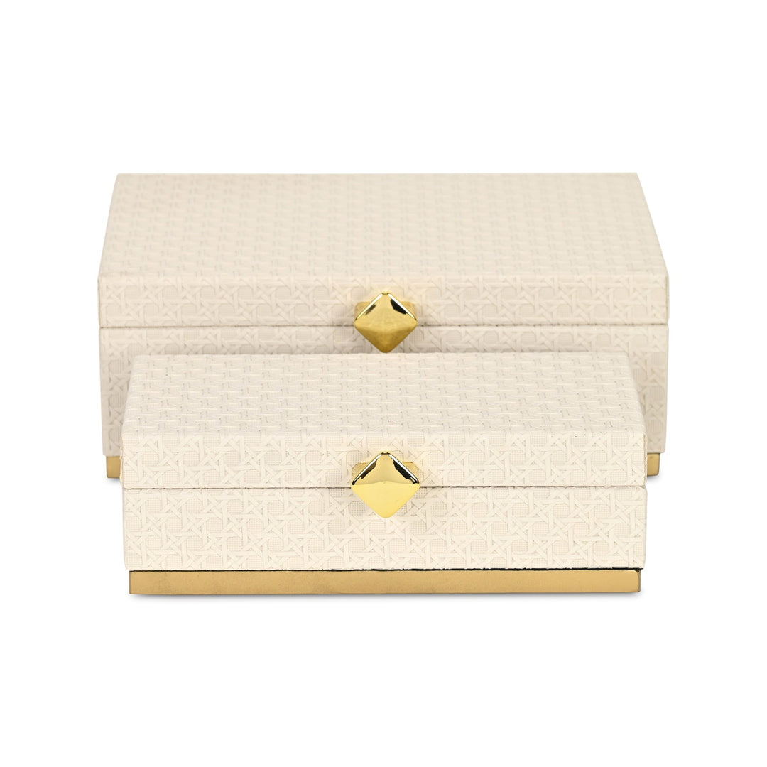 Rectangular Vinyl Rattan White and Gold Boxes, 2 Sizes Available