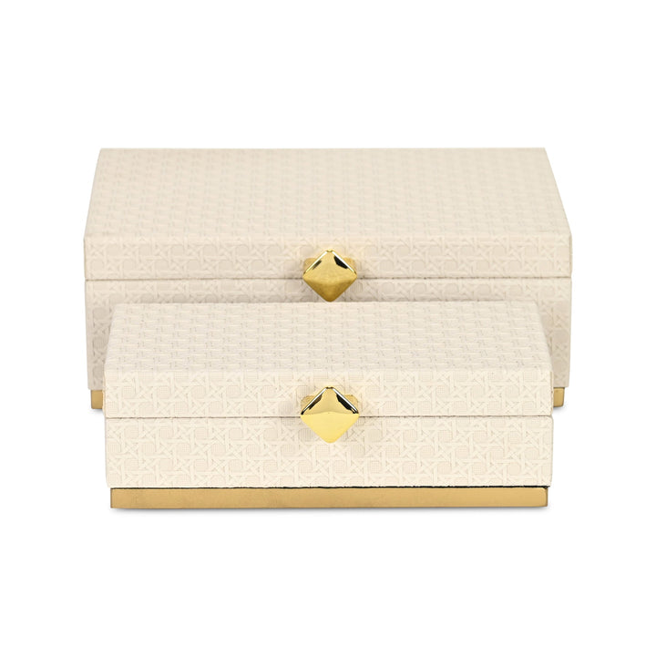 Rectangular Vinyl Rattan White and Gold Boxes, 2 Sizes Available