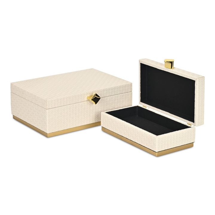 Rectangular Vinyl Rattan White and Gold Boxes, 2 Sizes Available