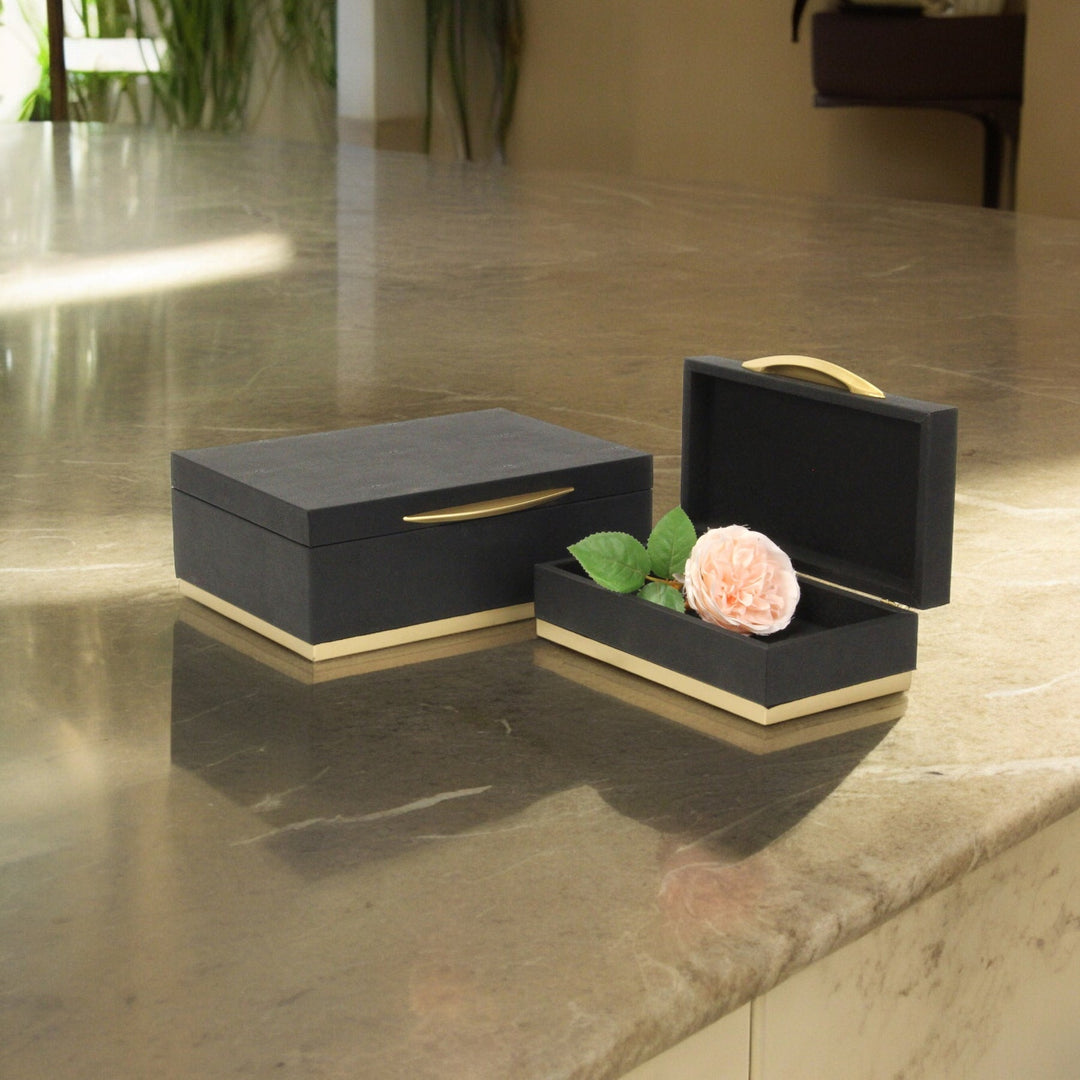 Rectangular Black Faux Shagreen Boxes, 2 Sizes Available