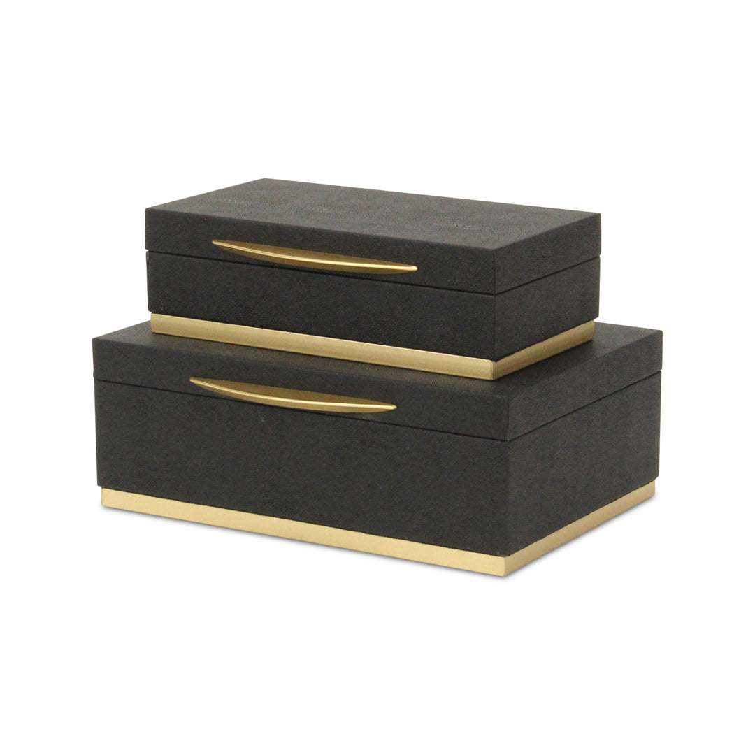 Rectangular Black Faux Shagreen Boxes, 2 Sizes Available
