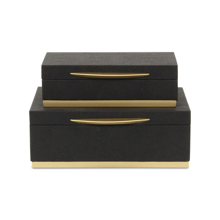 Rectangular Black Faux Shagreen Boxes, 2 Sizes Available