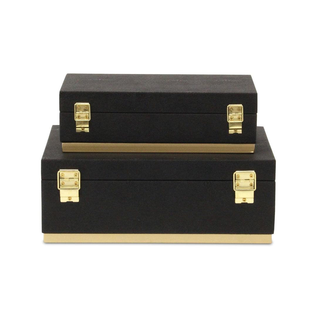Rectangular Black Faux Shagreen Boxes, 2 Sizes Available