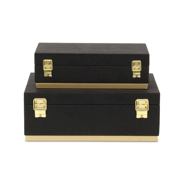 Rectangular Black Faux Shagreen Boxes, 2 Sizes Available