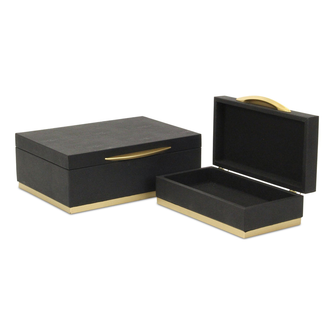 Rectangular Black Faux Shagreen Boxes, 2 Sizes Available