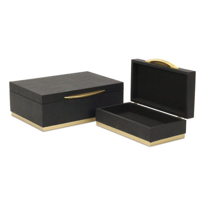 Rectangular Black Faux Shagreen Boxes, 2 Sizes Available