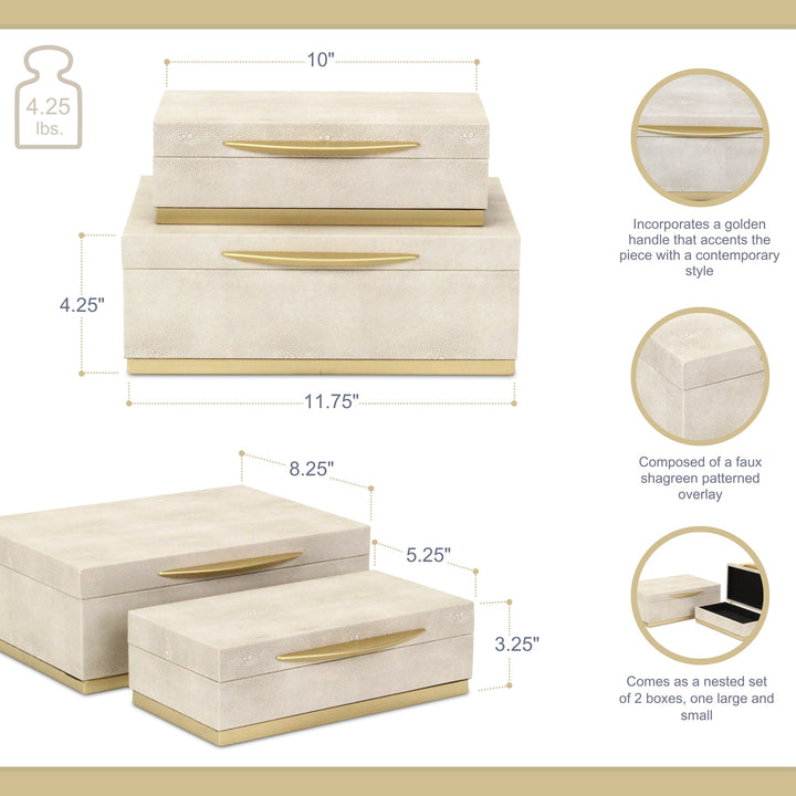 Rectangular Cream Faux Shagreen Boxes, 2 Sizes Available