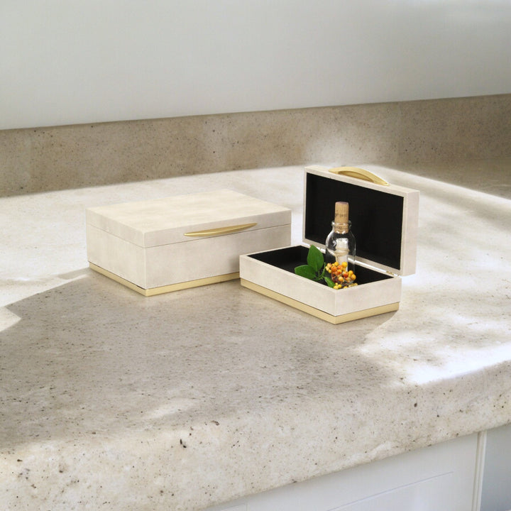 Rectangular Cream Faux Shagreen Boxes, 2 Sizes Available