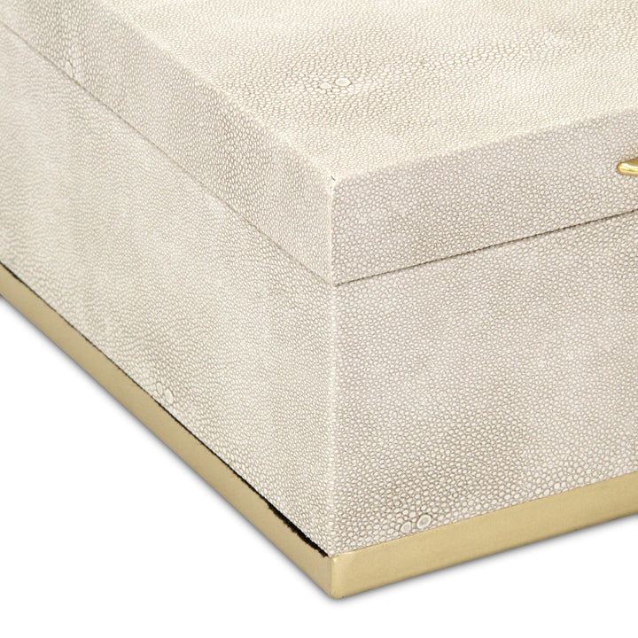 Rectangular Cream Faux Shagreen Boxes, 2 Sizes Available